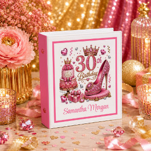 Magenta Pink Gold Glitter 30th Birthday Ring Binde Binder