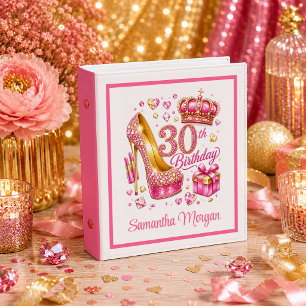 Magenta Pink Gold Glitter Luxe 30th Birthday Ring Binder