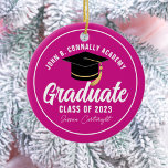 Magenta Pink Graduate Custom Graduation Christmas Ceramic Ornament<br><div class="desc">This chic magenta pink custom senior graduate Christmas ornament features your high school or college name for the class of 2025. Customize with your graduating year under the pretty white handwritten script and black grad cap for a great personalized graduation gift.</div>