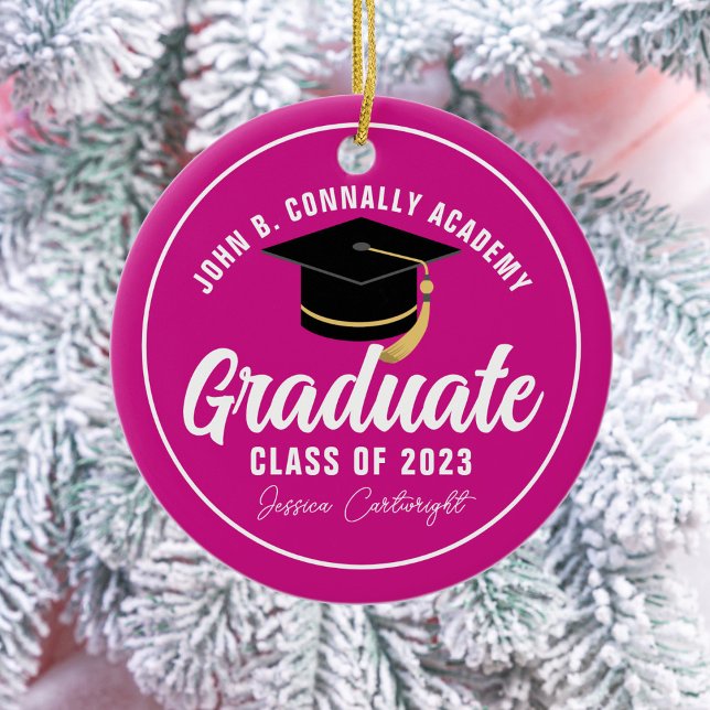 Magenta Pink Graduate Custom Graduation Christmas Ceramic Ornament (Creator Uploaded)