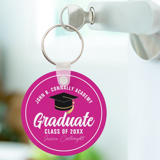 Magenta Pink Graduate Personalized 2026 Graduation Keychain (Creator Uploaded)