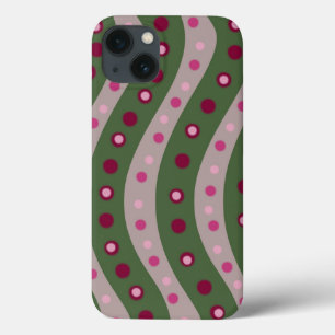 Magenta Pink Green Springtime Polka Dot Patterned  iPhone 13 Case