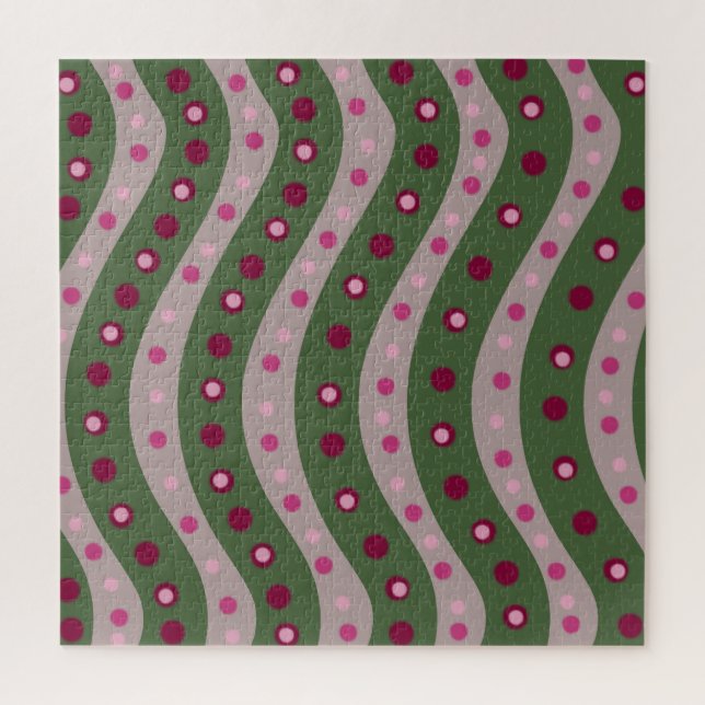 Magenta Pink Green Springtime Polka Dot Patterned  Jigsaw Puzzle (Vertical)