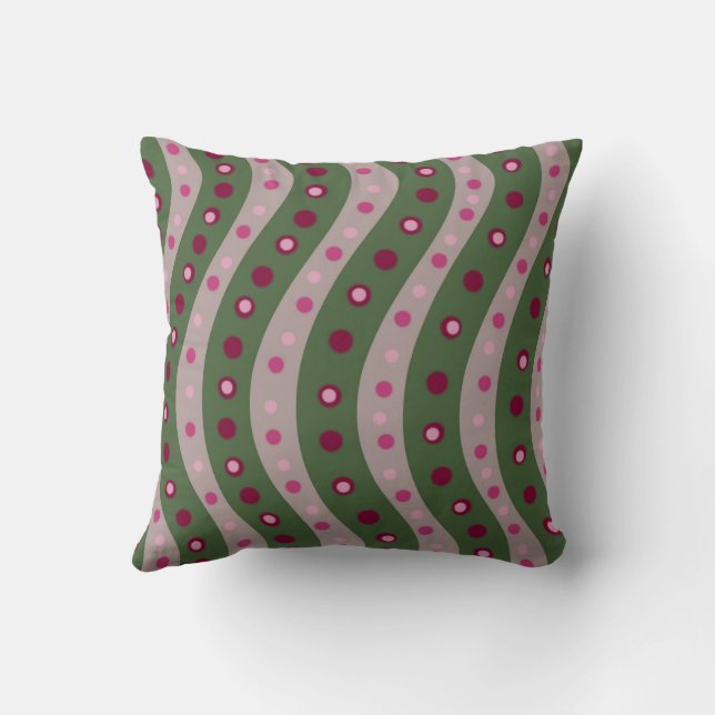 Magenta Pink Green Springtime Polka Dot Patterned  Throw Pillow (Back)