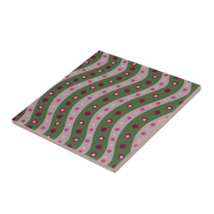 Magenta Pink Green Springtime Polka Dot Patterned  Tile