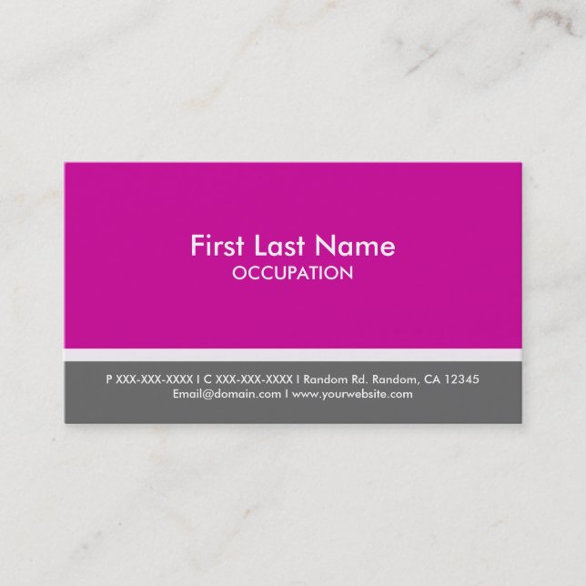 Magenta pink grey stripe custom business cards (Front)