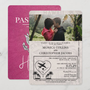 Magenta Pink Hawaii Passport Wedding Invitation