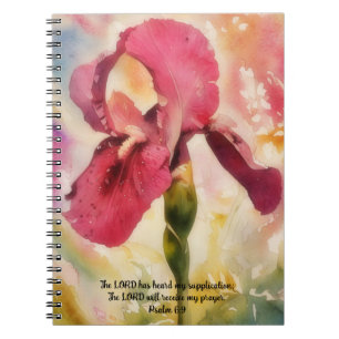 Magenta Pink Iris Flower Art Bible Verse Prayer Notebook
