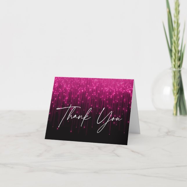 Magenta Pink Lights Black Sweet 16 Thank You Card (Front)