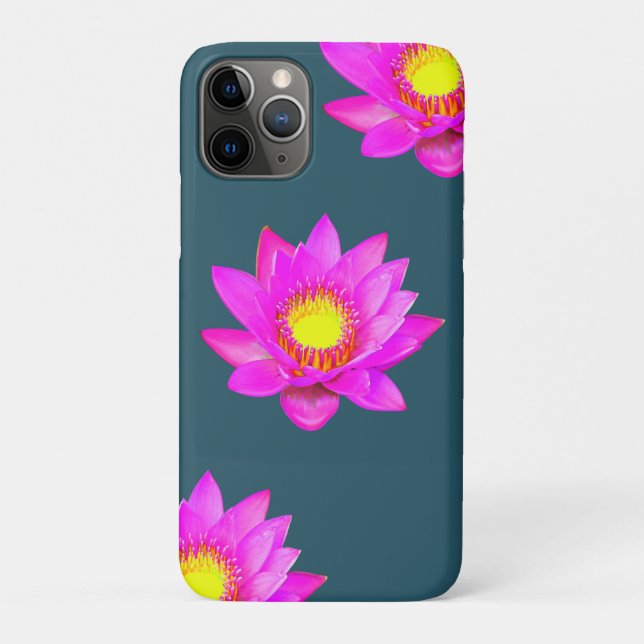 Magenta Pink Lotus Flowers on Blue Case-Mate iPhone Case (Back)