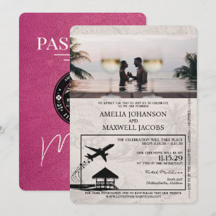 Magenta Pink Maldives Passport Wedding Invitation