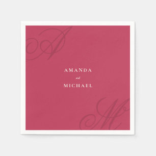 Magenta Pink Modern Edge Elegant Monogram Wedding Napkin