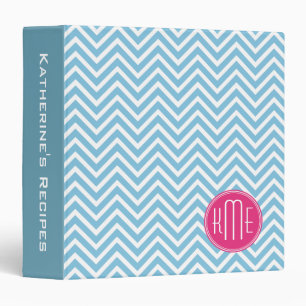 Magenta Pink Monogram with Light Blue Chevron Binder