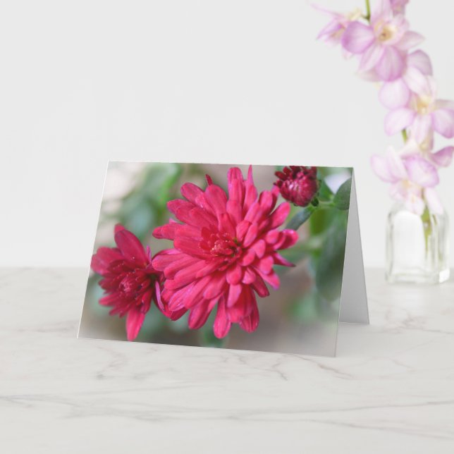 Magenta Pink Mum Flowers Art Note Card (Orchid)