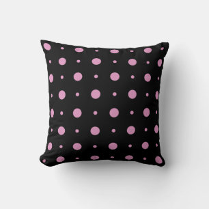magenta pink on black polka dot throw pillow