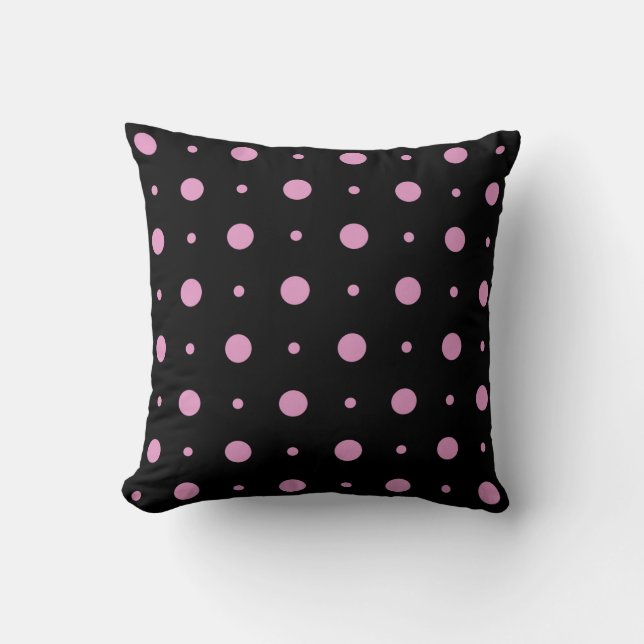 magenta pink on black polka dot throw pillow (Front)