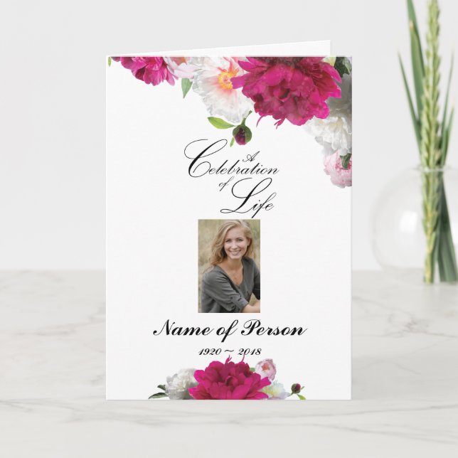 Magenta Pink Peony Funeral Program (Front)