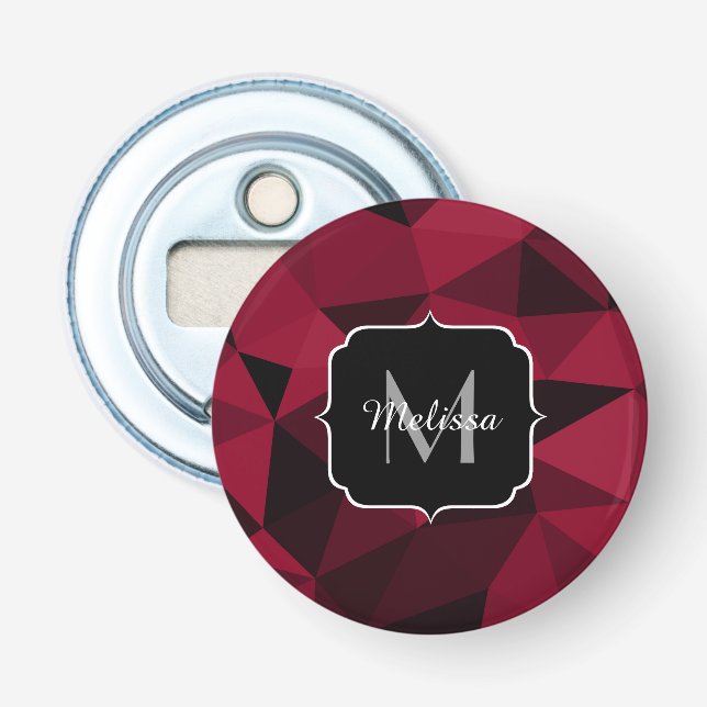 Magenta pink red black geometry pattern Monogram Bottle Opener (Front)