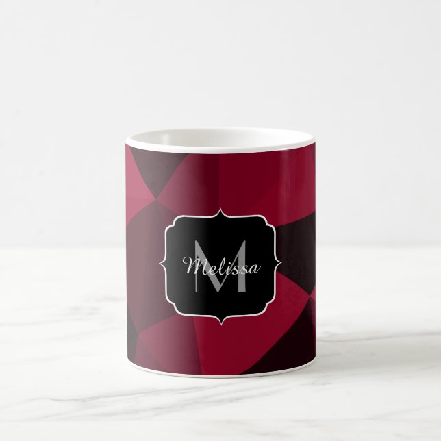 Magenta pink red black geometry pattern Monogram Coffee Mug (Center)