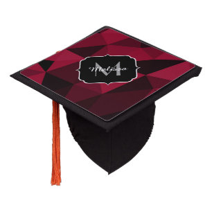 Magenta pink red black geometry pattern Monogram Graduation Cap Topper