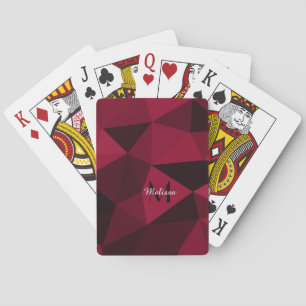 Magenta pink red black geometry pattern Monogram Playing Cards
