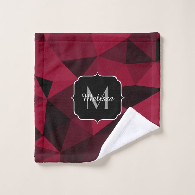 Magenta pink red black geometry pattern Monogram Wash Cloth (Wash Cloth)