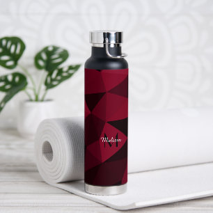 Magenta pink red black geometry pattern Monogram Water Bottle