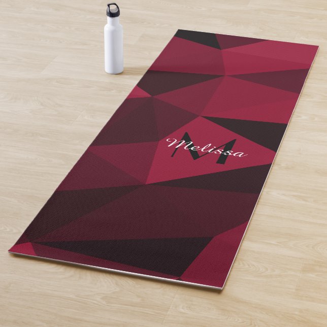 Magenta pink red black geometry pattern Monogram Yoga Mat (In Situ)