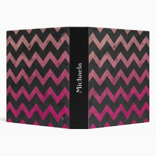 Magenta pink red ombre dark gray chevron pattern binder