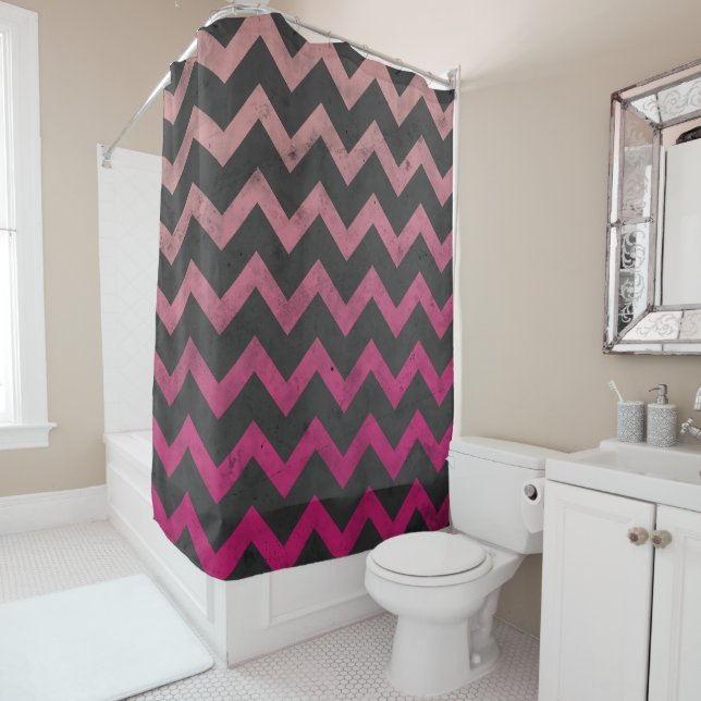 Magenta pink red ombre dark grey chevron pattern (In Situ)