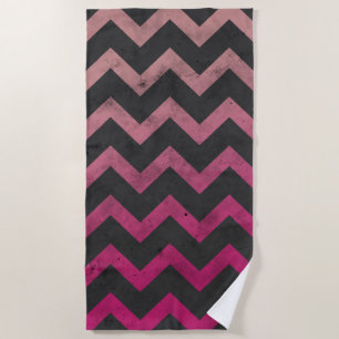 Magenta pink red ombre dark grey chevron pattern beach towel