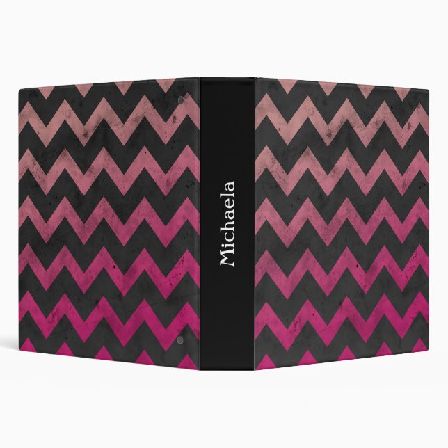Magenta pink red ombre dark grey chevron pattern binder (Background)