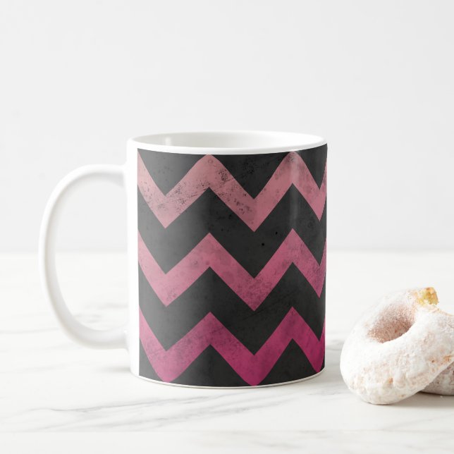 Magenta pink red ombre dark grey chevron pattern coffee mug (With Donut)