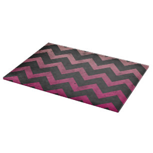 Magenta pink red ombre dark grey chevron pattern cutting board