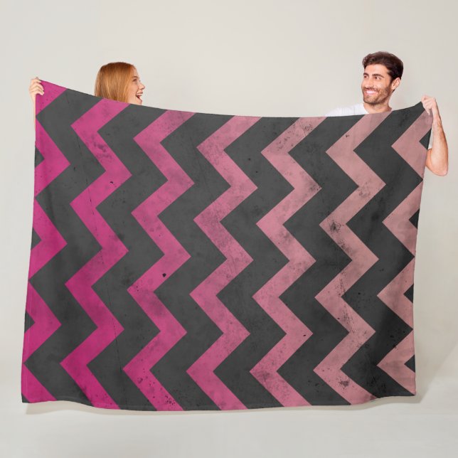 Magenta pink red ombre dark grey chevron pattern fleece blanket (In Situ)