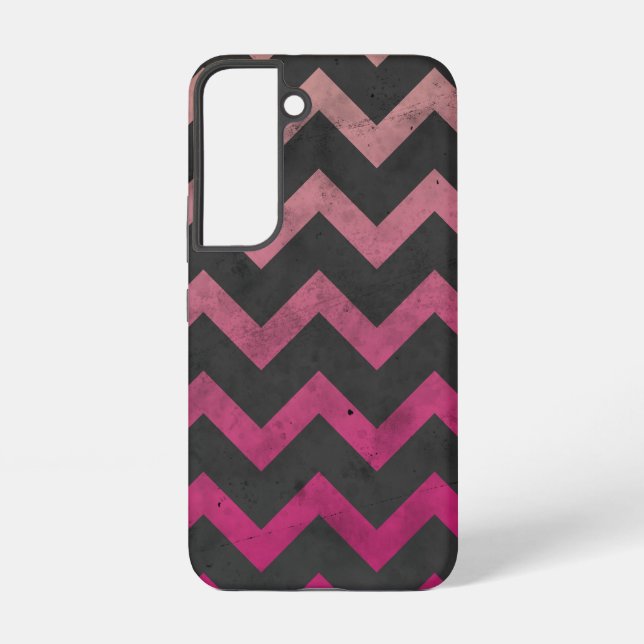 Magenta pink red ombre dark grey chevron pattern samsung galaxy s22 case (Back)