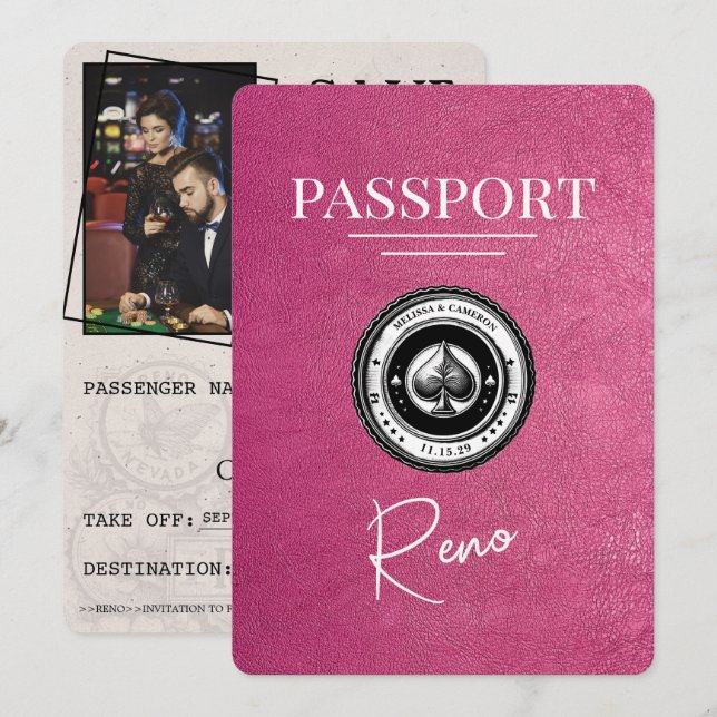 Magenta Pink Reno Passport Save The Date (Front/Back)