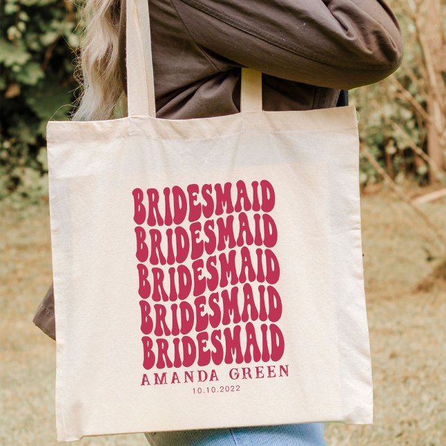 Magenta Pink Retro Boho Personalized Bachelorette Tote Bag (Creator Uploaded)