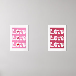 Magenta pink retro LOVE typography with hearts