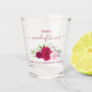 Magenta & Pink Roses Elegant Maid of Honour Weddin Shot Glass