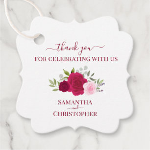 Magenta & Pink Roses Elegant Wedding Thank You Favour Tags