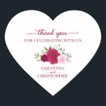 Magenta Pink Roses Elegant Wedding Thank You Heart Sticker<br><div class="desc">These beautiful heart shaped thank you stickers are perfect as wedding favour tags or envelope seals. They feature a beautiful rustic boho chic design with your names and the wedding date with a lovely cluster of hand painted watercolor roses and foliage in shades of hot pink,  magenta,  and blush.</div>