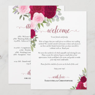 Magenta & Pink Roses Wedding Welcome & Itinerary Program