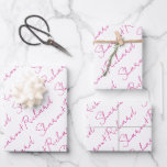 Magenta pink script calligraphy names wedding wrapping paper sheet<br><div class="desc">Magenta pink script calligraphy names wedding Wrapping Paper Sheets. Personalize it with your names. Please note that if your names take more or less space customize it to increase or decrease the text size accordingly.</div>