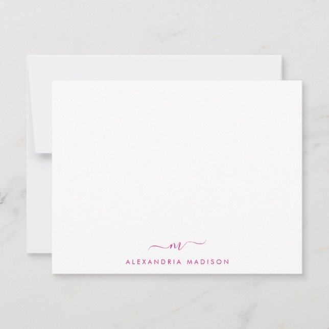 Magenta Pink Script Monogram Cute Swash Stationery Card (Front)