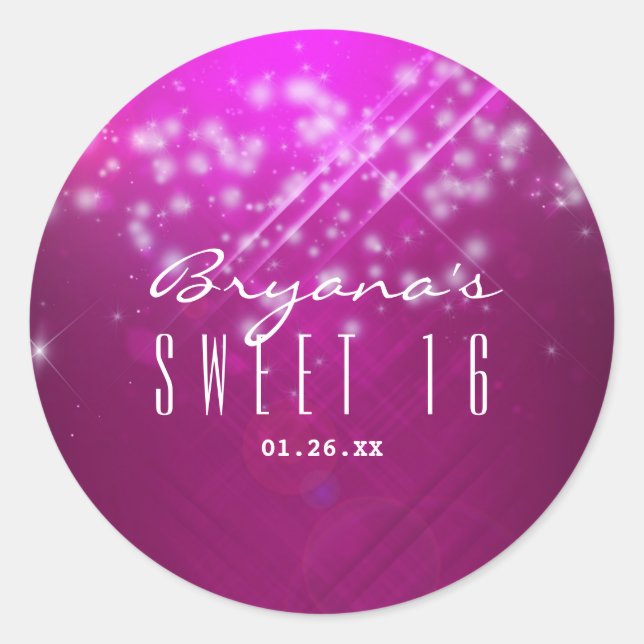 Magenta Pink Sparkle Glam Club Vibe PARTY Stickers (Front)