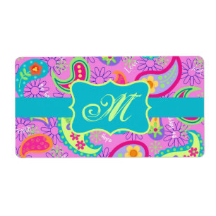 Magenta Pink Turquoise Modern Paisley Monogram