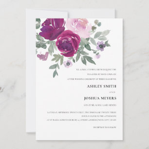 Magenta Pink Watercolor Floral Wedding Invitation