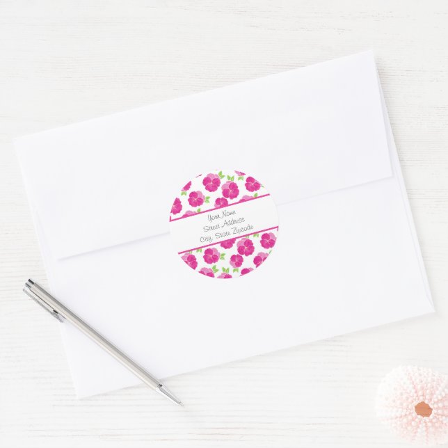 Magenta Pink Watercolor Pansies Classic Round Sticker (Envelope)