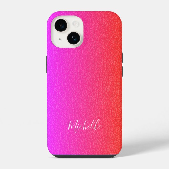 Magenta pink white script name personalized iPhone case (Back)